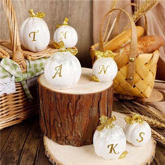 Set of 6 Thanksgiving Pumpkins, Resin Pumpkin, Thanks Tabletop Centerpieces - Picture 5 of 7